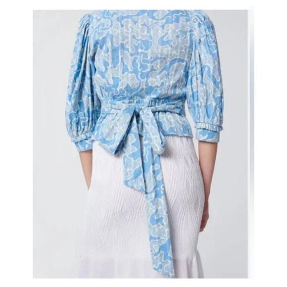 DIANE VON FURSTENBERG Oxford Top In Gorgonian Sky Blue-Size 14-100% Cotton NWT - Picture 6 of 8